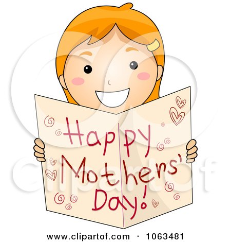 Clipart Girl Holding A Happy Mothers Day Card - Royalty Free Vector Illustration by BNP Design Studio