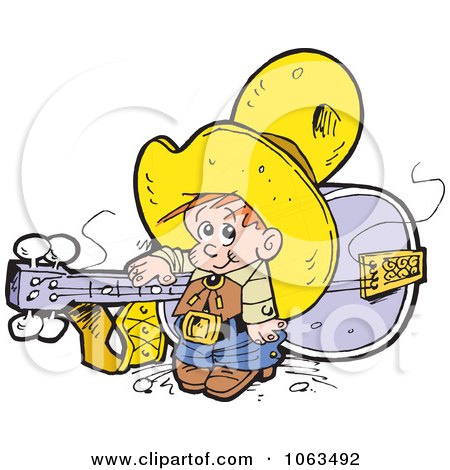 Clipart Little Cowboy And Giant Guitar - Royalty Free Vector Illustration by Johnny Sajem