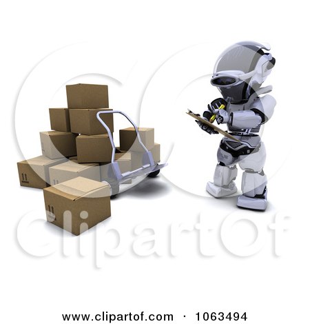 Clipart 3d Robot Documenting Shipments - Royalty Free CGI Illustration by KJ Pargeter
