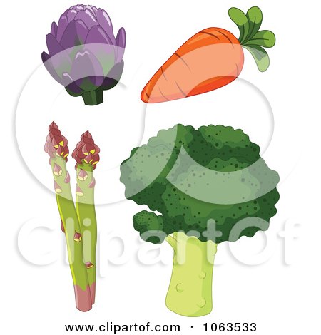Clipart Artichoke, Carrot, Asparagus And Broccoli Digital Collage - Royalty Free Vector Illustration by Pushkin