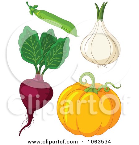 Clipart Pea, Onion, Beet And Pumpkin Digital Collage - Royalty Free Vector Illustration by Pushkin