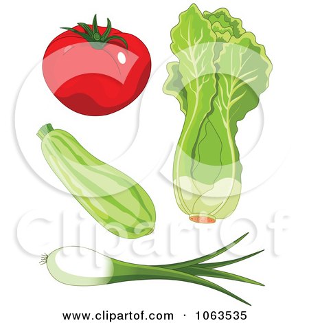 Clipart Tomato, Zucchini, Lettuce And Green Onion Digital Collage - Royalty Free Vector Illustration by Pushkin