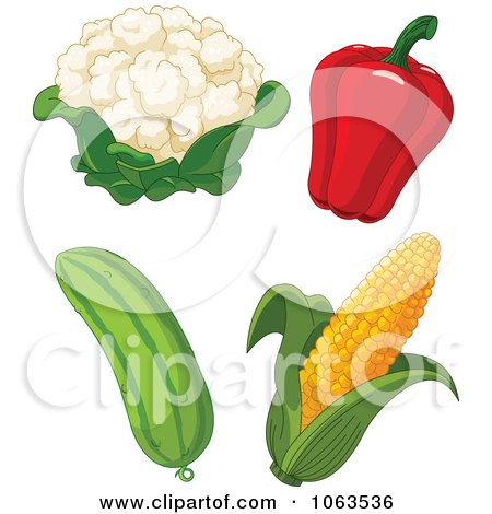 Clipart Cauliflower, Bell Pepper, Cucumber And Corn Digital Collage - Royalty Free Vector Illustration by Pushkin