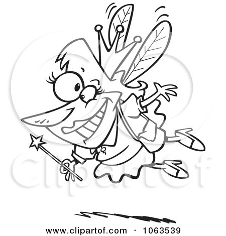 Clipart Happy Tooth Fairy Black And White Outline - Royalty Free Vector Illustration by toonaday