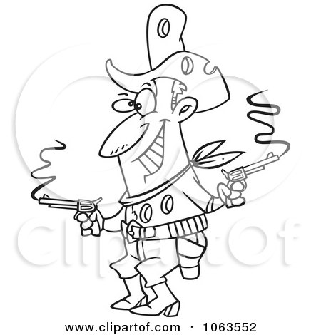 Clipart Shot Cowboy Black And White Outline - Royalty Free Vector Illustration by toonaday