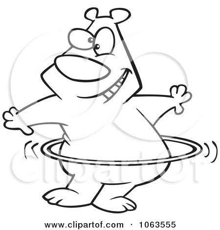 Clipart Hula Hooping Bear Black And White Outline - Royalty Free Vector Illustration by toonaday