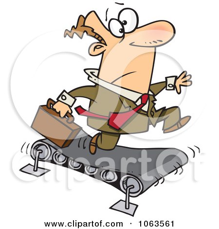 Clipart Caucasian Businessman Running On A Treadmill - Royalty Free Vector Illustration by toonaday