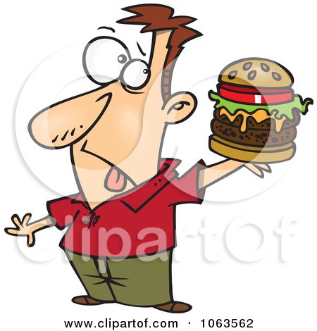 Clipart Man Holding A Reject Burger - Royalty Free Vector Illustration by toonaday