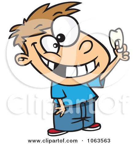 Clipart Proud Caucasian Boy Holding His Tooth - Royalty Free Vector Illustration by toonaday