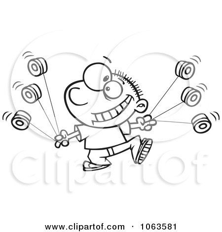 Clipart Yo Yo Boy Boy Black And White Outline - Royalty Free Vector Illustration by toonaday