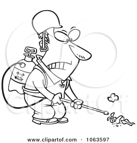 Clipart Victorious Weed Killer Black And White Outline - Royalty Free Vector Illustration by toonaday