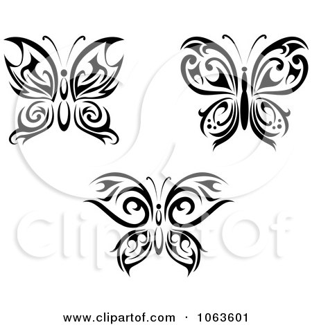 Clipart Black Tribal Butterflies Digital Collage 1 - Royalty Free Vector Illustration by Vector Tradition SM