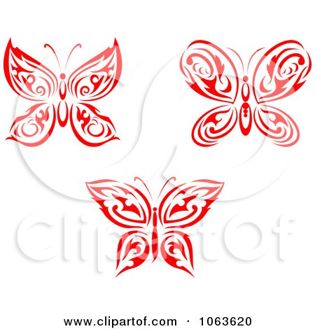 Clipart Red Tribal Butterflies Digital Collage 1 - Royalty Free Vector Illustration by Vector Tradition SM