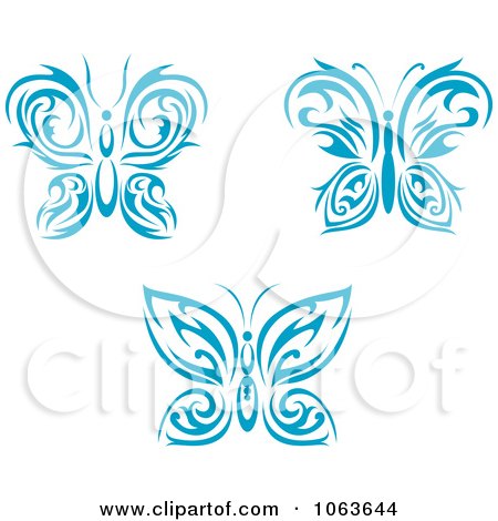 Clipart Blue Tribal Butterflies Digital Collage - Royalty Free Vector Illustration by Vector Tradition SM
