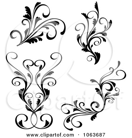 Clipart Black And White Flourishes Digital Collage 1 - Royalty Free Vector Illustration by Vector Tradition SM
