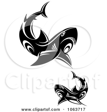 Clipart Tribal Sharks Black And White Digital Collage 1 - Royalty Free Vector Illustration by Vector Tradition SM