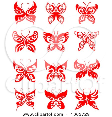 Clipart Red Tribal Butterflies Digital Collage 3 - Royalty Free Vector Illustration by Vector Tradition SM
