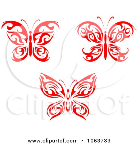 Clipart Red Tribal Butterflies Digital Collage 2 - Royalty Free Vector Illustration by Vector Tradition SM