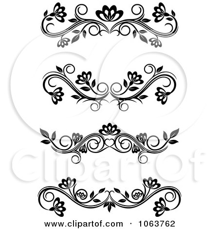 Clipart Black And White Flourish Borders Digital Collage 3 - Royalty Free Vector Illustration by Vector Tradition SM