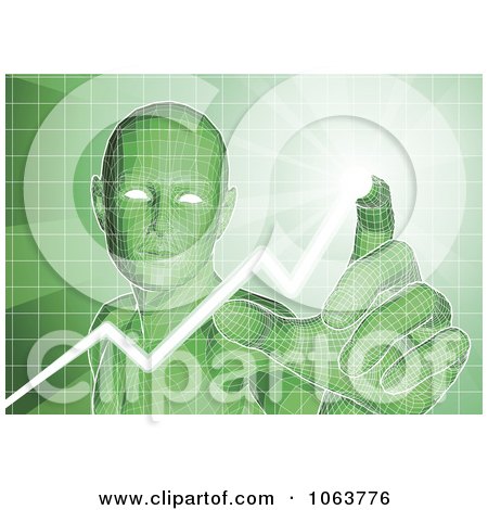 Clipart Green Virtual Man Pushing Buttons On An Interface - Royalty Free Vector Illustration by AtStockIllustration