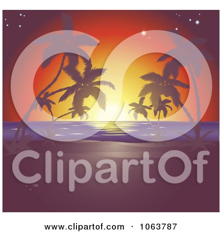 Clipart Sunset Tropical Horizon - Royalty Free Vector Illustration by AtStockIllustration