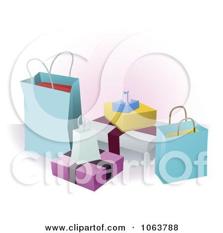Clipart Group Of 3d Shopping Boxes And Bags - Royalty Free Vector Illustration by AtStockIllustration