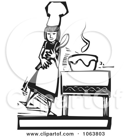 Clipart Woodcut Styled Baker Girl Black And White - Royalty Free Vector Illustration by xunantunich