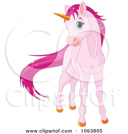 Clipart Pink Sparkly Unicorn - Royalty Free Vector Illustration by Pushkin