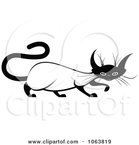 Clipart Evil Siamese Cat Black And White 1 - Royalty Free Vector Illustration by Vector Tradition SM