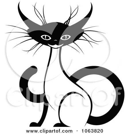 Clipart Sitting Siamese Cat Black And White 4 - Royalty Free Vector Illustration by Vector Tradition SM