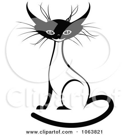 Clipart Sitting Siamese Cat Black And White 3 - Royalty Free Vector Illustration by Vector Tradition SM