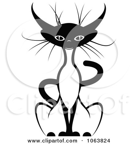 Clipart Sitting Siamese Cat Black And White 1 - Royalty Free Vector Illustration by Vector Tradition SM