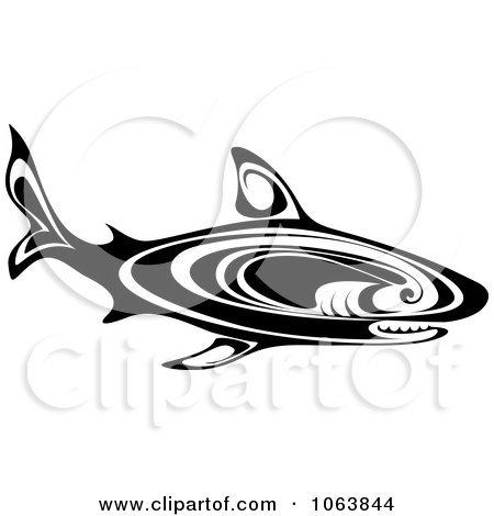 Clipart Tribal Shark Black And White 2 - Royalty Free Vector Illustration by Vector Tradition SM