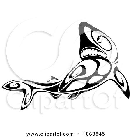 Clipart Tribal Shark Black And White 1 - Royalty Free Vector Illustration by Vector Tradition SM