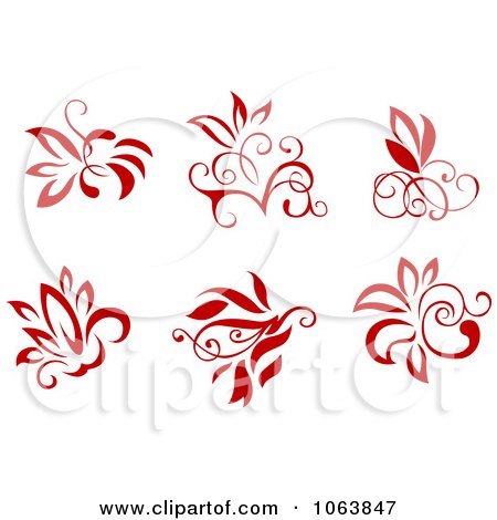 Clipart Red Flourishes Digital Collage 1 - Royalty Free Vector Illustration by Vector Tradition SM
