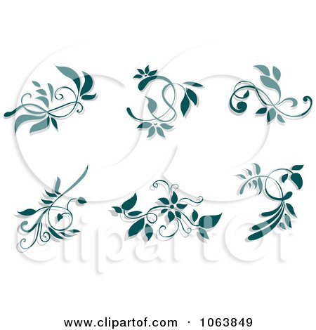 Clipart Teal Flourishes Digital Collage 1 - Royalty Free Vector Illustration by Vector Tradition SM