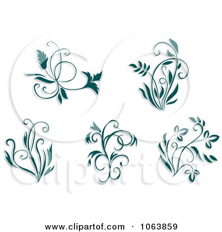 Clipart Teal Flourishes Digital Collage 4 - Royalty Free Vector Illustration by Vector Tradition SM