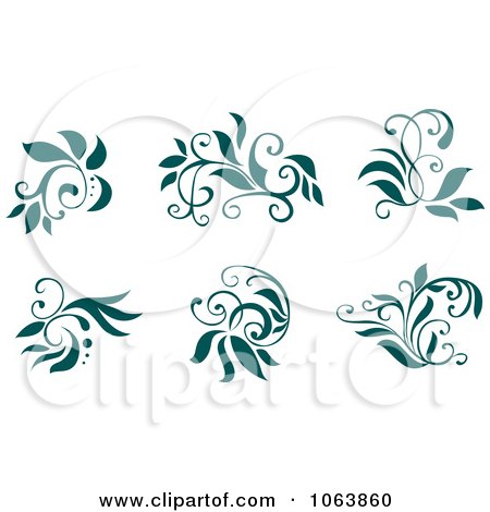 Clipart Teal Flourishes Digital Collage 5 - Royalty Free Vector Illustration by Vector Tradition SM