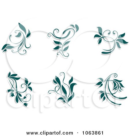 Clipart Teal Flourishes Digital Collage 2 - Royalty Free Vector Illustration by Vector Tradition SM