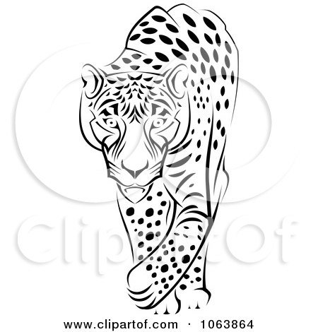 Clipart Walking Jaguar Black And White - Royalty Free Vector Illustration by Vector Tradition SM