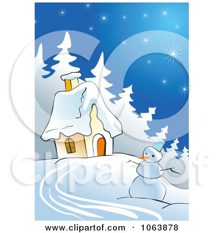 Clipart Snowman And Winter House - Royalty Free Vector Illustration by Vector Tradition SM