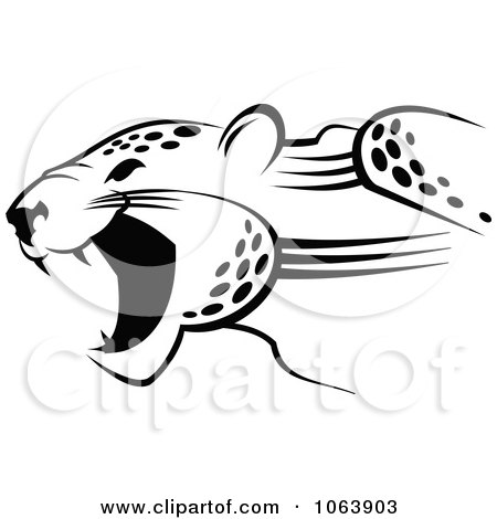 Clipart Black And White Jaguar Attacking - Royalty Free Vector Illustration by Vector Tradition SM