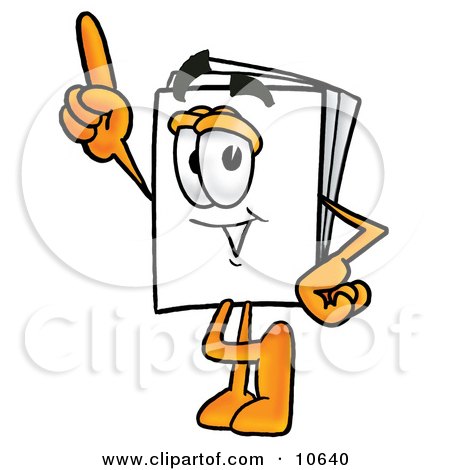 Clipart Picture of a Paper Mascot Cartoon Character Pointing Upwards by Mascot Junction