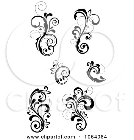 Clipart Flourish Scrolls In Black In White Digital Collage 11 - Royalty Free Vector Illustration by Vector Tradition SM