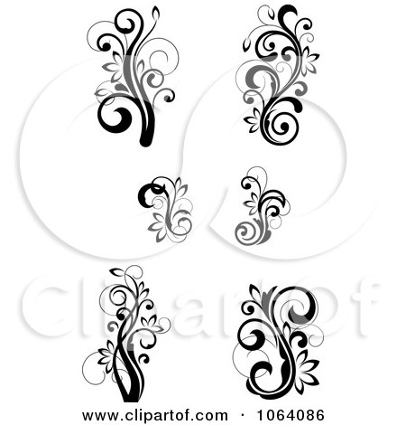 Clipart Flourish Scrolls In Black In White Digital Collage 16 - Royalty Free Vector Illustration by Vector Tradition SM