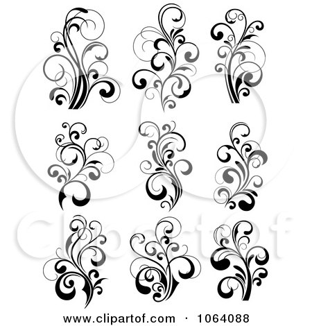 Clipart Flourish Scrolls In Black In White Digital Collage 24 - Royalty Free Vector Illustration by Vector Tradition SM