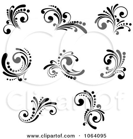 Clipart Flourish Scrolls In Black In White Digital Collage 20 - Royalty Free Vector Illustration by Vector Tradition SM