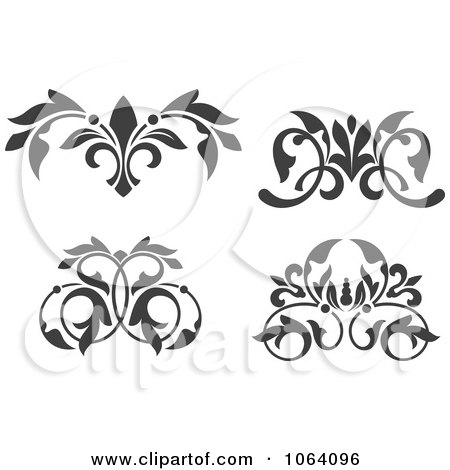 Clipart Flourishes In Black In White Digital Collage 3 - Royalty Free Vector Illustration by Vector Tradition SM
