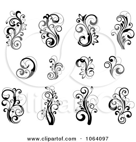 Clipart Flourish Scrolls In Black In White Digital Collage 28 - Royalty Free Vector Illustration by Vector Tradition SM