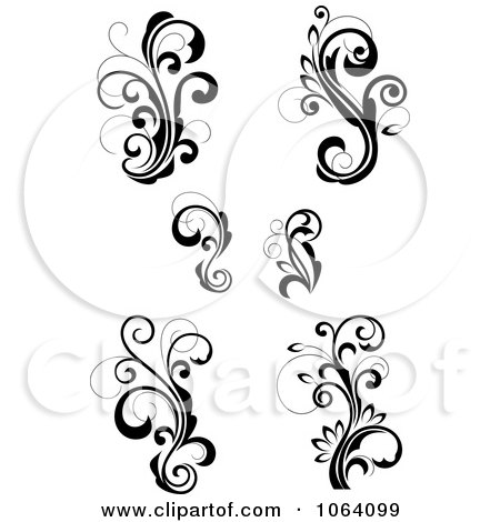 Clipart Flourish Scrolls In Black In White Digital Collage 9 - Royalty Free Vector Illustration by Vector Tradition SM